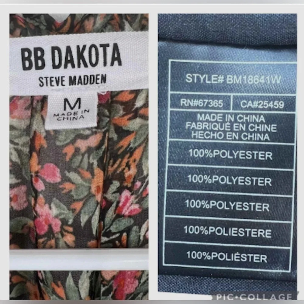BB Dakota Steve Madden Midi Dress M Black Ditsy Floral Ruffle Tiered Sleeveless
